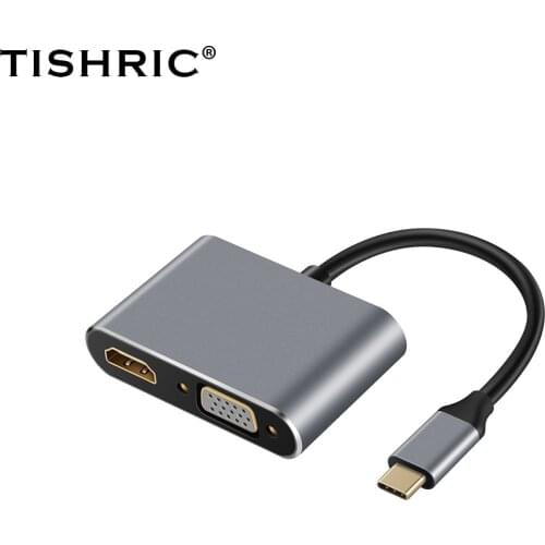 TISHRIC Usb C Hub Type-C To Hdmi-compatiblei VGA Converter Type-C Cable Usb C Adapter For MacBook Samsung Huawei Mate P40 Pro