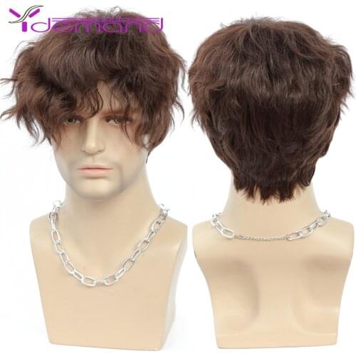 Y Demand Male Short Wigs Pixie Cut Hair Straight Brown Mix Natural Synthetic Cosplay Hair Wig for Men Beauty