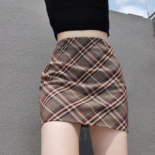 Womengaga High Waist Package Hip Plaid Skirt For Female 2021 Summer New Fashion Style Back Zipper A-line Skirt Women Awdm