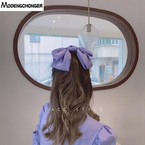 Fashion Big Hair Bow Ties Hair Clips Satin Two Layer Purple Butterfly Bow Hairpin Girls Hair Accessories for Women Bowknot Hot