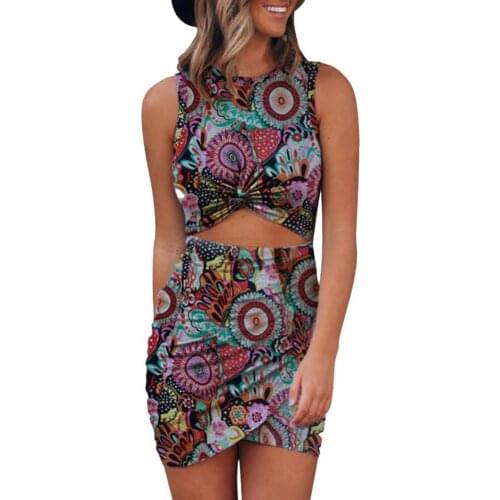 Women Dress 2021 Matching Sets Printed Skinny Sexy Dress Sets Round Neck Sleeveless Skirt for Vacation