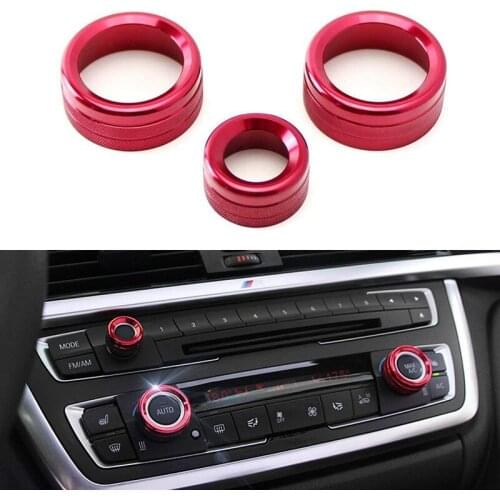 AC Climate Control and Radio Volume Knob Ring Covers for BMW 1 2 3 3GT 4 Series (F20 F22 F30 F31 F32 F33 F80 F82 F87) 3Pcs Red