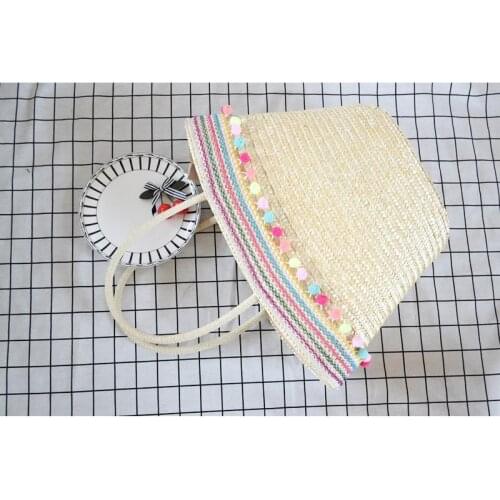 52x31CM 2020 New Hair Ball Wheat Grass Woman Straw Bag Shoulder Travel Vacation Bag a6268