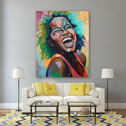 Abstract girl color block color cheerful lively explosion head black skin paint by number art painting by numbers