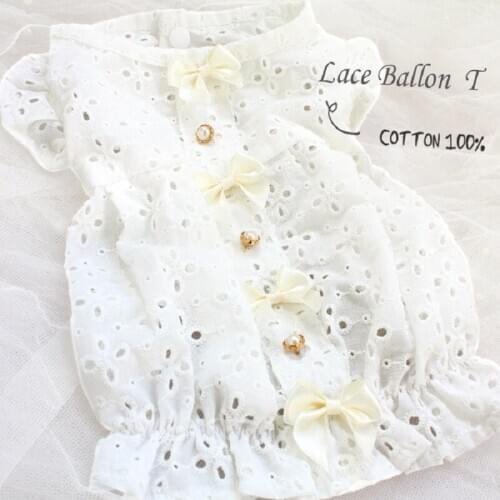 Free Shipping Dog Clothes Dog Shirt White Lotus Leaf Sleeve Soft 100%Cotton Hollowed Out Lantern Lace Pet Frock Yorkie Poodle