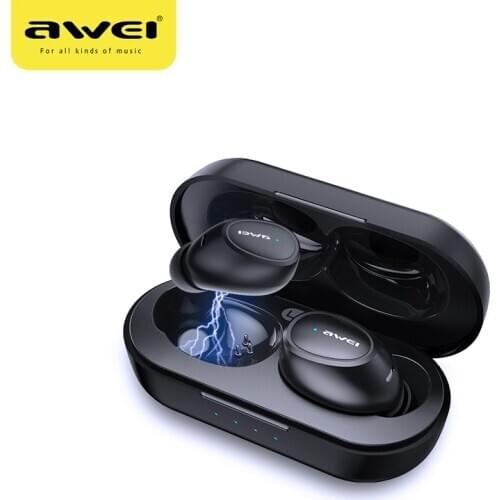 Awei T16 Bluetooth V5.0 True Wireless Earbuds Earphone Headset with Charging Case Ergonomic Design - Black