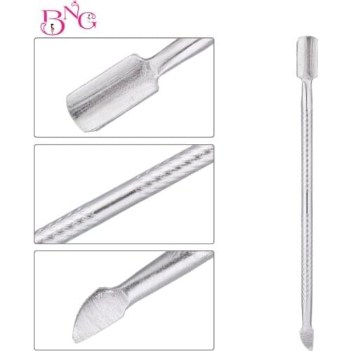 BNG 1pcs Silver Cuticle Remover Dual-ended Push Nail Cuticle Pusher Manicure Nail Care Tool Stainless Steel nagelriem pusher