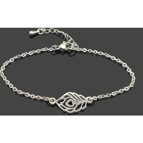 Bird Feather Charm Stainless Steel Chain Bracelet New Stainless Steel Feather Pendant Chain Bracelet For Women Girls