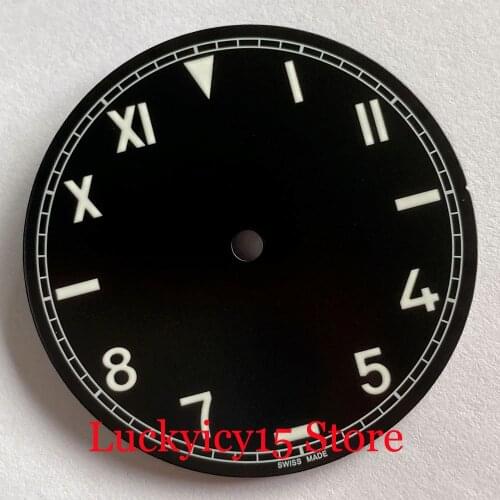 Black California 37mm Green Luminous Manual Watch Dial fit ETA 6497 6498 ST3600 3602