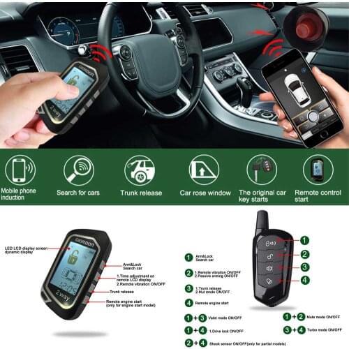2 Way System With Remote Engine Start Starter 100M Colorful LCD Display Programmable Car Alarm Shock Warning Tilt Sensor