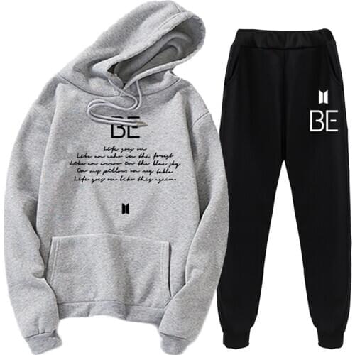 Fleece Tracksuits Two Pieces Set Hooded Oversized Sweatshirt Pant Korean Bangtan Boys Album BE Hoodie Suit Winter Casual Outfits