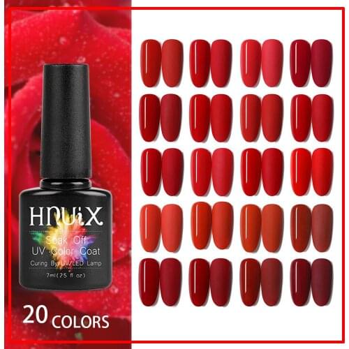 HNUIX Top Coat Nail Polish Matte Wine Cherry Burgundy Red Series Dip on Warm Colors Soak Off UV LED Gel Varnish Nail Art 7ml