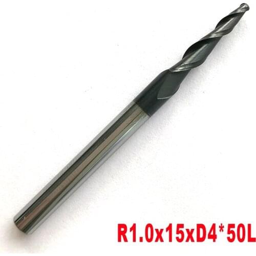 1pc R1*D4*15*50L*2F HRC55 Tungsten solid carbide Tapered Ball Nose End Mills milling cutter wood knife tools cnc router bits