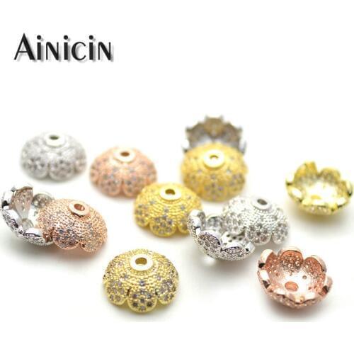 10pcs 11mm Diameter Receptacle Rhinestone Micro-inserts Flower Spacer Beads Rose Gold Silver DIY Jewelry Making Findings