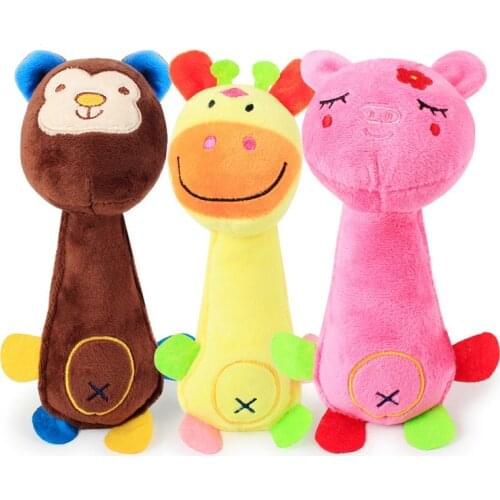 Cute Cartoon Animal Toy Plush Dog Cat Pet Chew Squeeze Squeak Sound Toys Funny Fleece Durability Chew Molar Toy Fit For All Pets