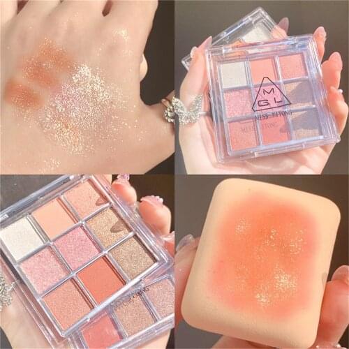 Miss Young 9 Color Nude Shimmer Matte Eyeshadow Pallete Glitter Waterproof Long Lasting Eye Pigment Shine Silky Powder Eyeshadow