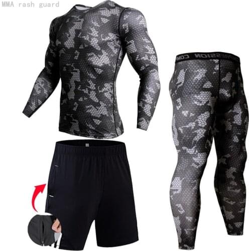 Running Shirt Men Compression Pants Track suit Leggings Sport Fitness workout set MMA rashgard male Quick dry Gym jogging suits