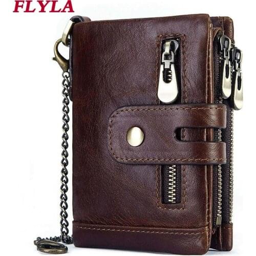 Mens Wallet Short Genuine Leather RFID Anti-theft Brush Tri-fold Wallet