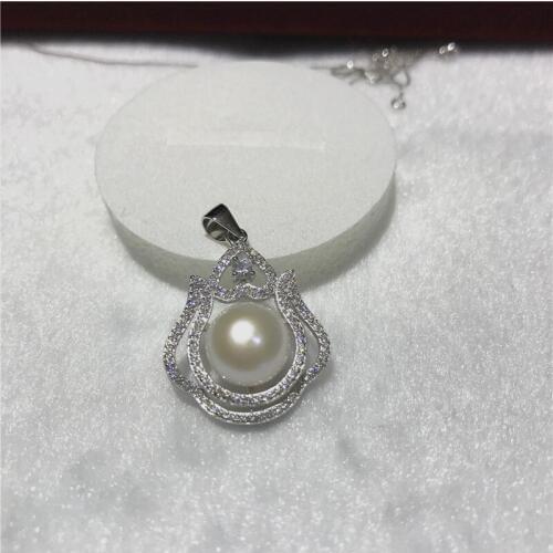 Natural freshwater white pearl AAA 10-11mm Tibetan silver Good quality zircon inlay pendant necklace size about 22X27MM