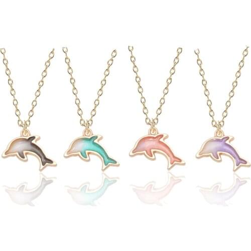 Sea Animal Childrens Necklace Gradient Color Dolphin Pendant Childrens Day Gift Christmas Accessories цепочка на шею женская