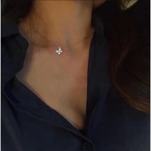 Butterfly sterling silver necklace clavicle chain Simple and elegant personality temperament necklace for modern women gifts