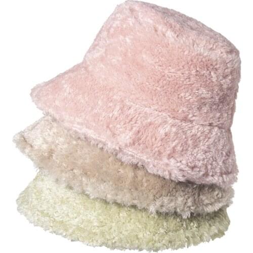 Bucket hat lamb wool thick winter small brim fisherman hat men and women solid color warm thick bottom basin hat панама