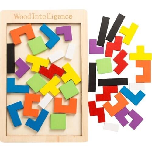 Wooden Tetris jigsaw puzzle for children, a puzzle for children to play