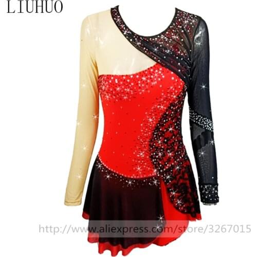 LIUHUO Figure Skating Dress Womens Girls' Ice Skating performance Rhythmic gymnastics competition Dance Leotard Costume Red