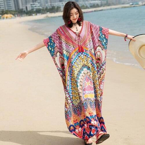 Beach skirt long skirt large loose fat mm thin cover meat super fairy sunscreen dress womens summer