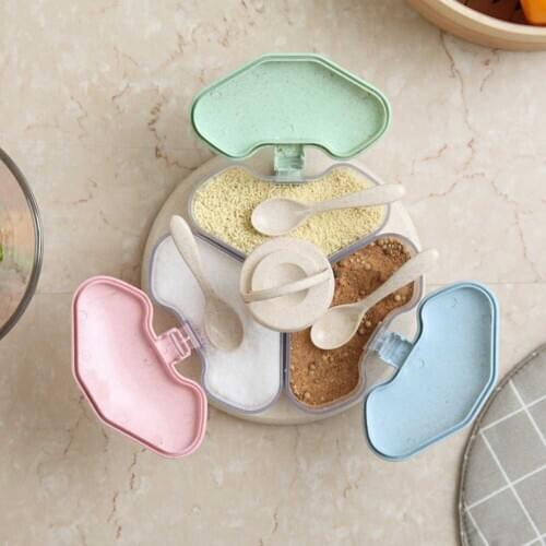 Practical Seasoning Plastic Combination Creative Rotation Seasoning Multi-slot Set with Spoons FBE2