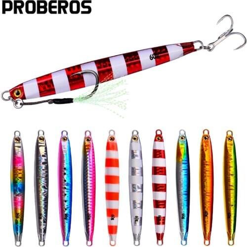 PROBEROS 5Pcs/lot Long Metal Jig Fishing Lures 10g-20g-30g-40g-60g Slow Cast Jigging Spoon Artificial Shore Lead Metal Baits