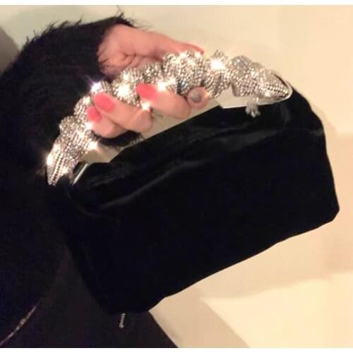 Rhinestones Fold Handle Velvet Handbag Women Luxury Soft Square Clutch Bags Female Chic Designer Purses High Quality