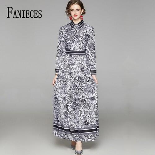 High Quality 2021 Spring Autumn Woman Dresses Beachwear Tie Waist Long Fashion Print Maxi Dress vestido de mulher امرأة اللباس