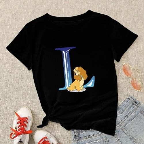Beauty and The Beast Womens T-Shirt Disney Lady and The Tramp Letter L Customization 7 Colors Hipster Black Top Ins Clothes