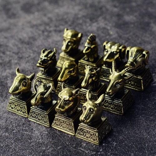 1pcs Solid Brass Keychain Charm Pendant Stamps High Quality Chinese Zodiac Signs Leather Craft DIY Decoration Keyring Animals