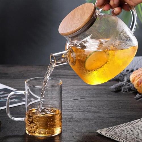 1L/1.6L Glass Teapot Transparent Water Jug Large Capacity Tea Pot Heat-resistant Flower Teapot Kettle Coffee Pots Puer Tea Set