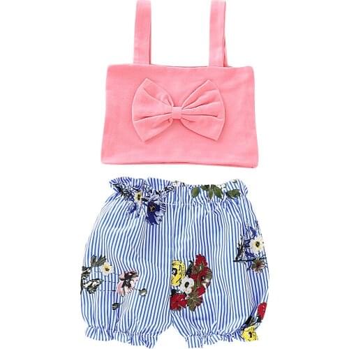 Girl Clothes Kids Toddler Baby Girl Clothes T-shirt Tops+Striped Embroidery Pants Trousers 2pcs Outfits