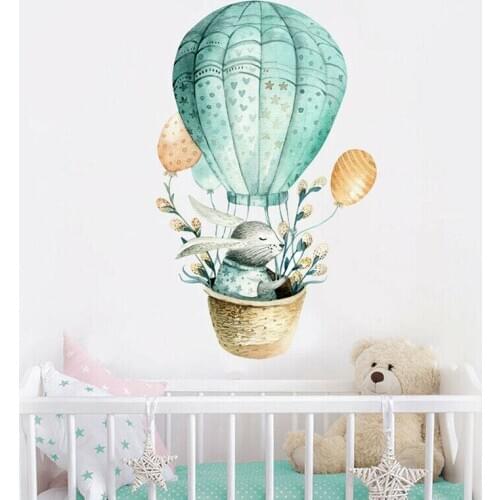 2PC Rabbit Air Balloon Wall Stickers Easter Cartoon Bunny Decals Animal Pattern Mural DIY Kids Baby Room Home Decoration Art #40