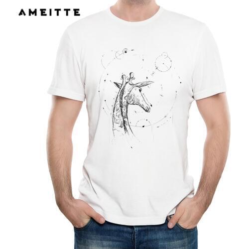 2019 Mens Creative Planets & Giraffes T Shirt Summer High Quality Custom Animal Printed T-Shirt Fashion Hipster Tee Tops Homme