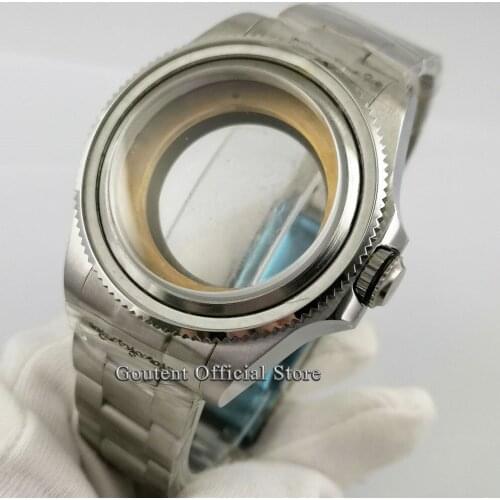 43mm Sapphire glass transparent Watch Case back with steel Bracelet For NH35 NH36 ETA 2836,Miyota 8215 821A,DG2813,3804 movement
