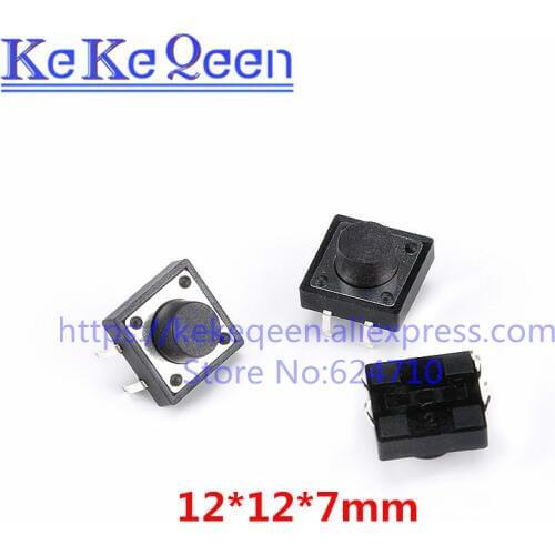 50Pcs/Lot 12x12x7 12x12x7MM Touch Button Micro Switch Direct Plug-in Self-reset 12*12*7mm keys button DIP 4PIN 12*12*7