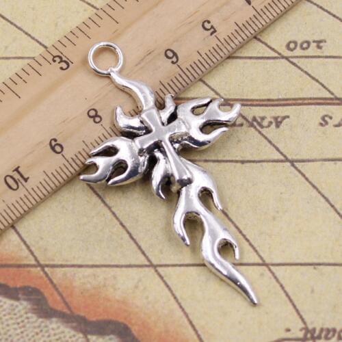 8pcs Charms Cross Flames Fire 64x36mm Antique Silver Color Pendants Making DIY Handmade Tibetan Finding Jewelry For Bracelet
