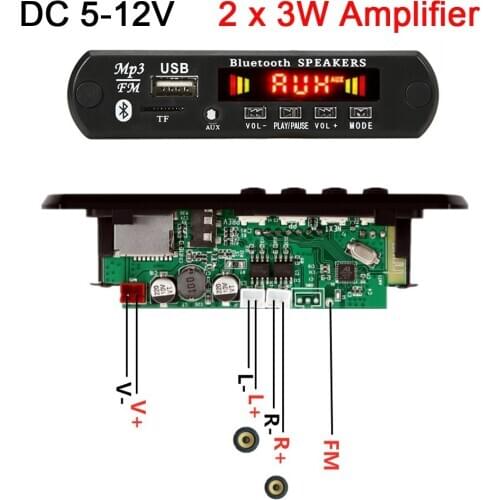 6W Amplifier MP3 Player Decoder Board Bluetooth 5.0 Car FM Radio WMA WAV Module Support FM Radio TF USB AUX Recorders Hands-free