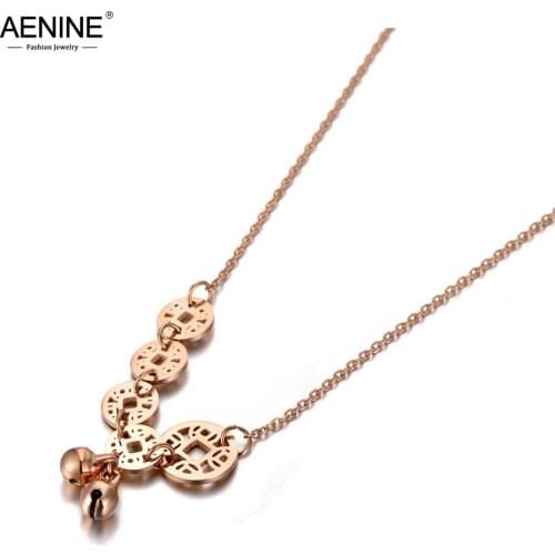 AENINE Stainless Steel Chinese National Style Ancient Coins & Bells Pendant Necklaces For Women Ethnic Choker Necklace AN19210