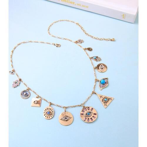 BALANBIU Hyperbole Street Style Geometric Crystal Resin Evil Eyes Pendant Necklace For Women Vintage Gold Color Fashion Jewelry