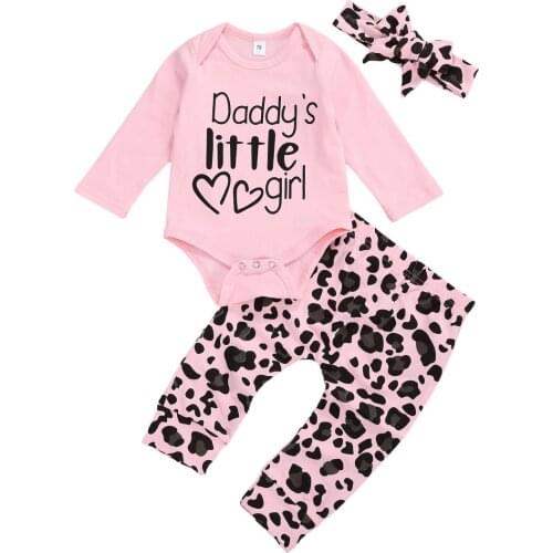 0-18M Newborn Kid baby Girl Clothes set Long Sleeve Bodysuit Body Top Romper Leoaprd Pant suit Elegant Cute Princess Outfit