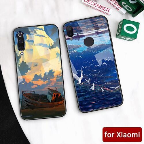 For Redmi K20 pro case glass back cover Piegon case for Xiaomi mi 5 5s mi 6 6x Redmi Note 5 6 7 Max 3 Mi play for Couple
