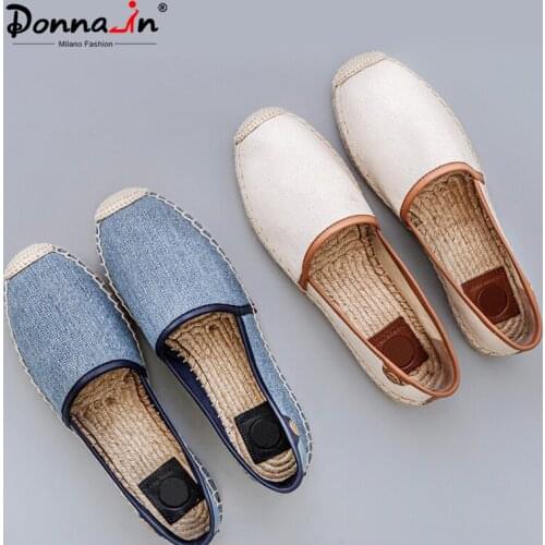 Donna-in 2021 New Autumn Denim Espadrills Weave Casual Flat Shoes for Women Top Quality Handmade Concise Comfort Shoes Female