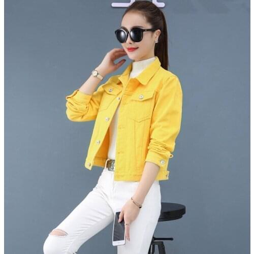 Spring Autumn Jean Coat Women Sweet Girl Pure Color Denim Jacket Wild Slim Female Short Tops Chaqueta Vaquera Mujer 1295