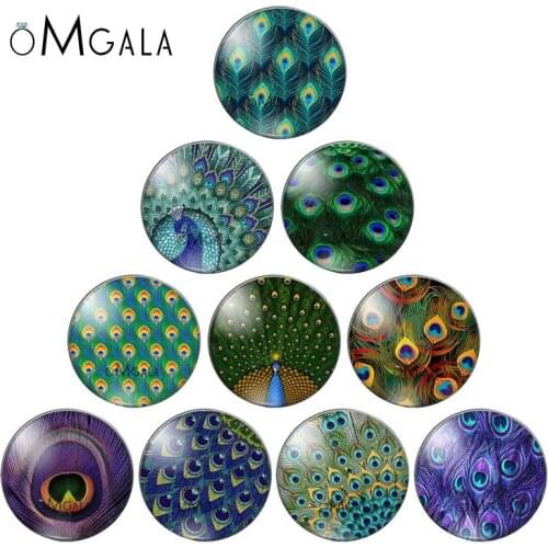 Beautiful Peacock Feather Texture Patterns 10mm/12mm/16mm/18mm/25mm Round Photo Glass Cabochon Demo Flat Back Making Findings